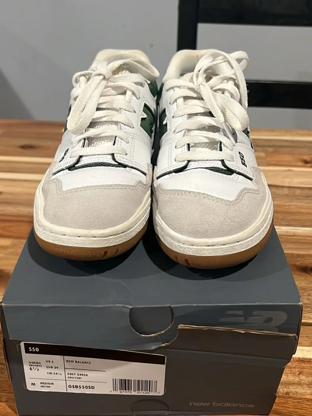 New Balance 550 White with Green & Gum Sole Sneakers